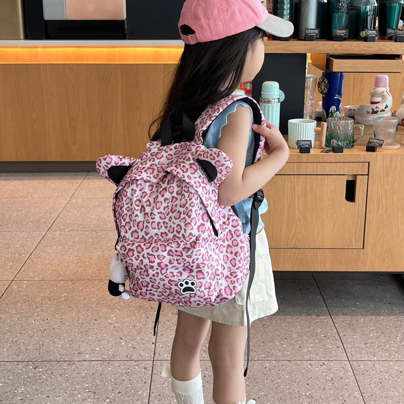 Kindergarten escuela primaria mochila escolar dibujos animados pies lindos niños y niñas mochila moda leopardo estampado niños mochila marea