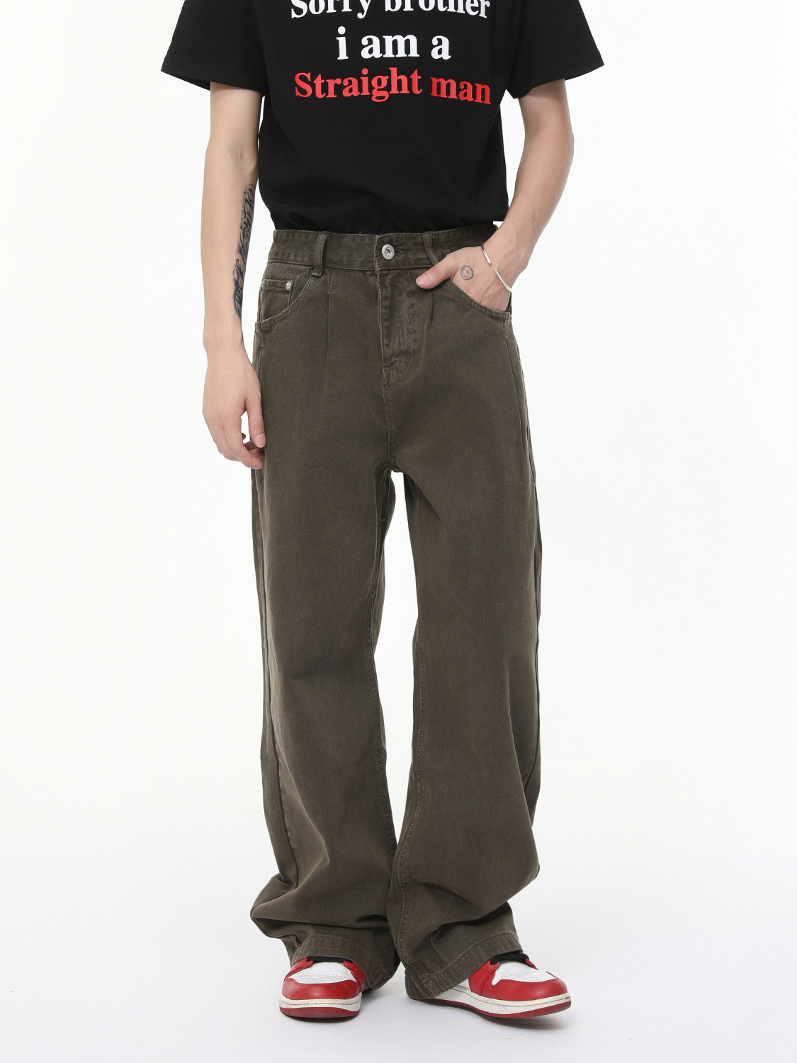 MTLCLOTHES para hombre | Versión coreana del diseño de pliegues rectos de color sólido de estilo coreano