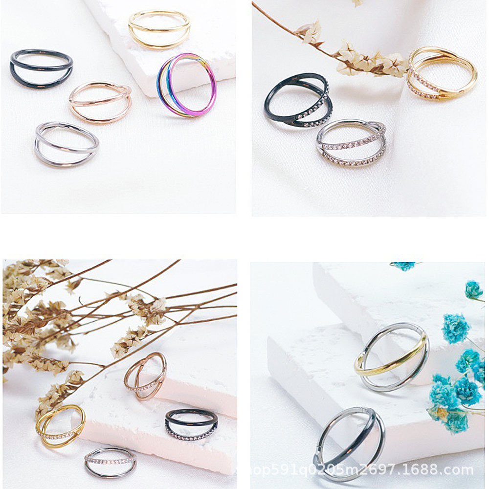 F136 Titanium Alloy Nose Ring Double Layer Septum Clicker Zircon Earring - Black, 1.2mm x 12mm detail image 11