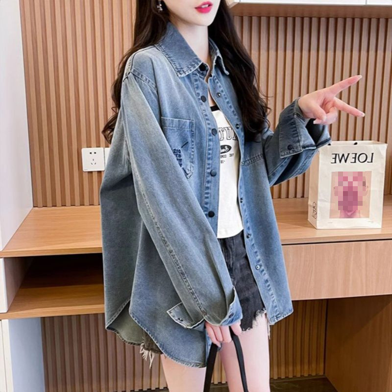 女上衣港风春秋季洋气外套新款衬衫牛仔复古宽松休闲减龄百搭别致|undefined