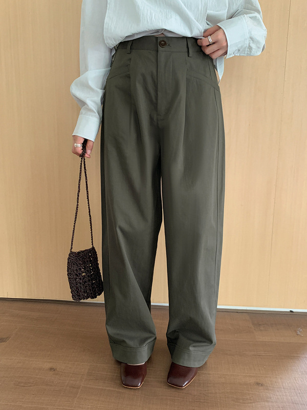 广州十三行2025秋季韩系莱赛尔气质通勤高腰直筒休闲长裤女02834|undefined