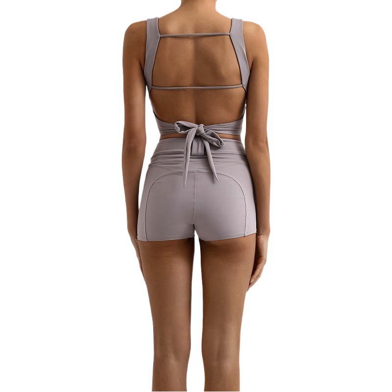 Traje de fitness de yoga transfronterizo de la belleza de la espalda de las mujeres con almohadilla en el pecho chaleco deportivo cintura alta melocotón pantalones cortos de entrenamiento de cadera conjunto de dos piezas image 1