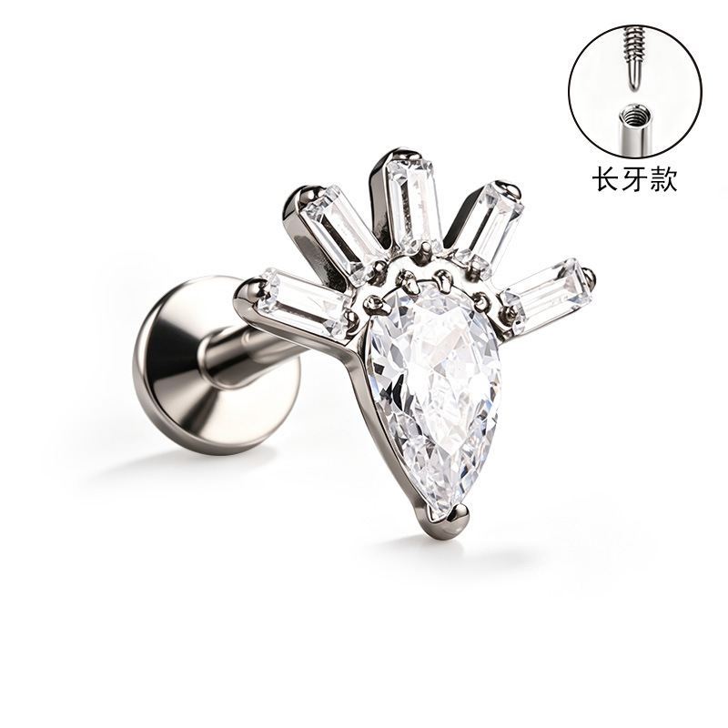 F136 Titanium Alloy Ear Studs Carved Long Tooth Ear Bone Studs Zirconia Lip Studs G23 Titanium Body Piercing Jewelry detail image 29