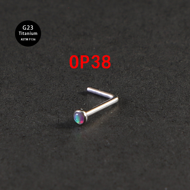 F136 Pure Titanium Alloy Hook Opal Side Nose Body Piercing Jewelry Ear Stud 20G 0.8mm Thin Rod_voghion.com