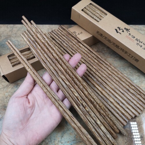 10-Pair Pack of Home-Use, Paint-Free, Wax-Free Chicken Wing Wood Solid Wood Chopsticks—Directly from Manufacturer; Quantities Available, Pricing Upon Request