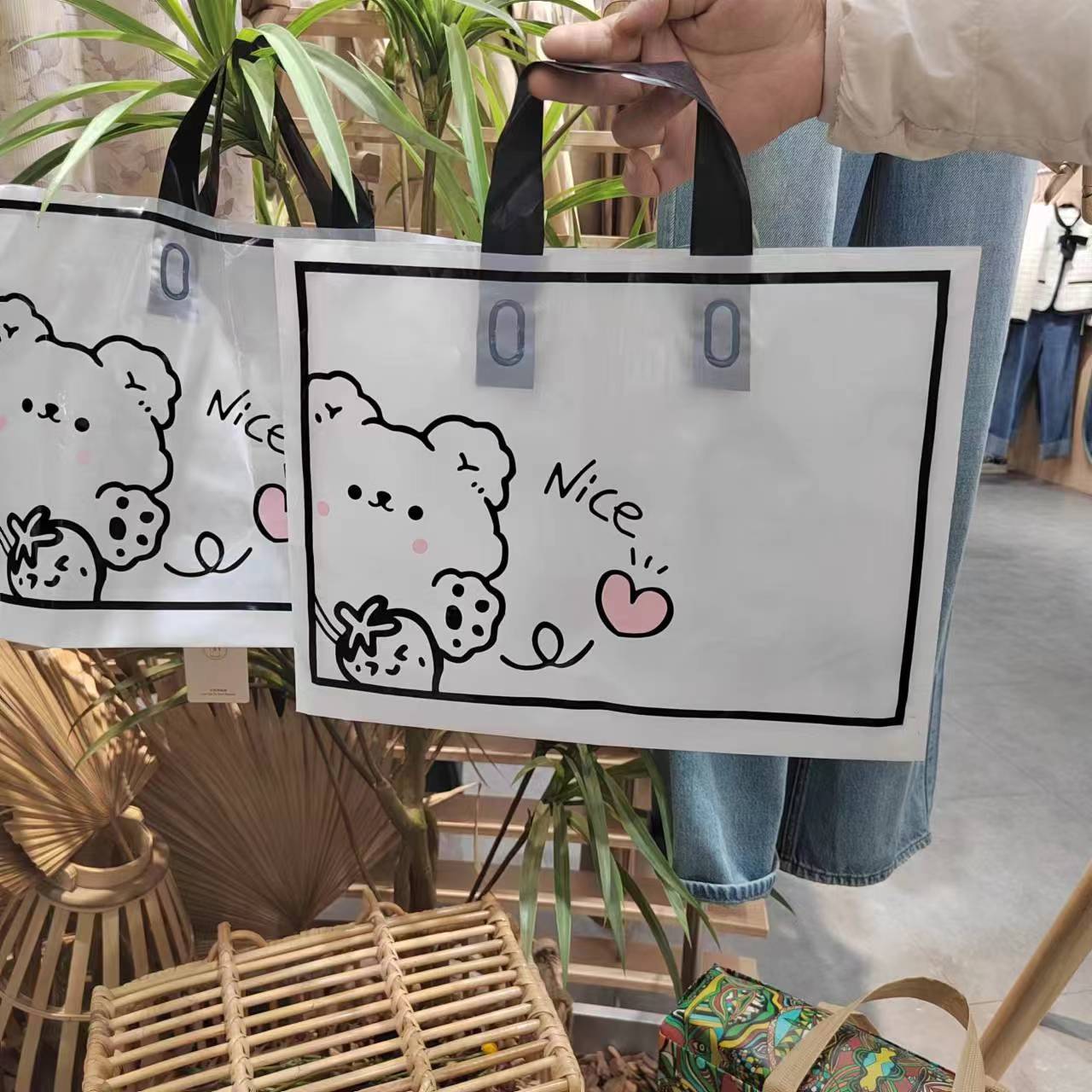 小熊卡通袋子批發塑料手提服裝禮品印花袋服裝店購物童裝店包裝