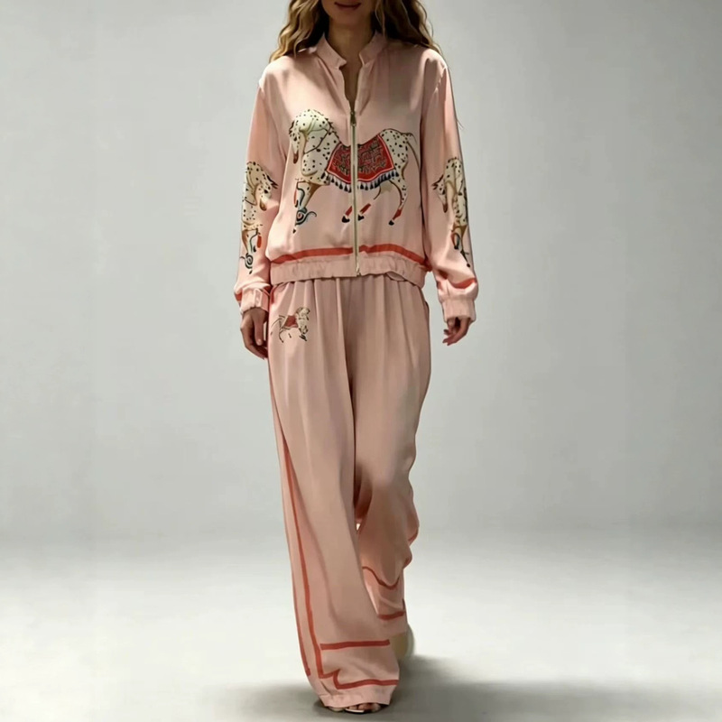 2026 New Spring Foreign Trade European and American Amazon Sexy Printed Elegant Top + Pants Two-Piece Set 2026 New Spring Foreign Trade European and American Amazon Sexy Printed Elegant Top + Pants Two-Piece Set