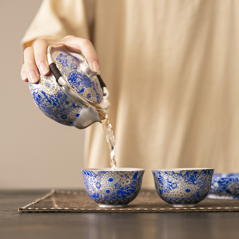 2025年新作999純銀手造り急須 高級大型蓋碗 カンフー茶器 茶碗 蓋付き 高級銀急須|undefined