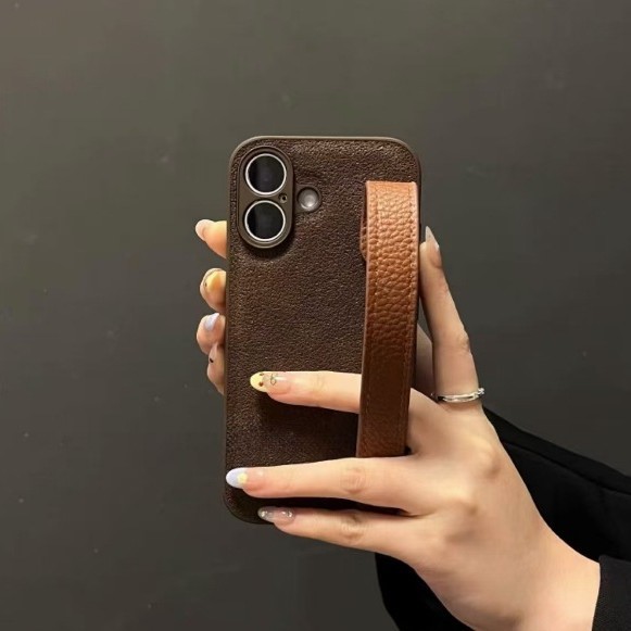 Pulsera de cuero de color sólido simple Huawei mate70pro patrón de pozo de luna Apple 16pro funda para teléfono móvil para 15/14p