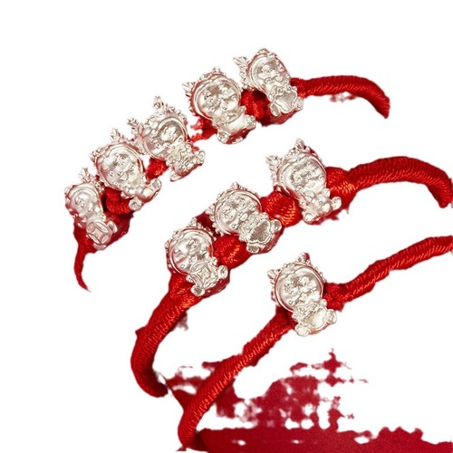 Pure Silver 999 Dragon Year Zodiac Red Rope Luck Bracelet for the Year of the Dragon DIY Small Accessory Kids Handmade Knot Rope Bracelet