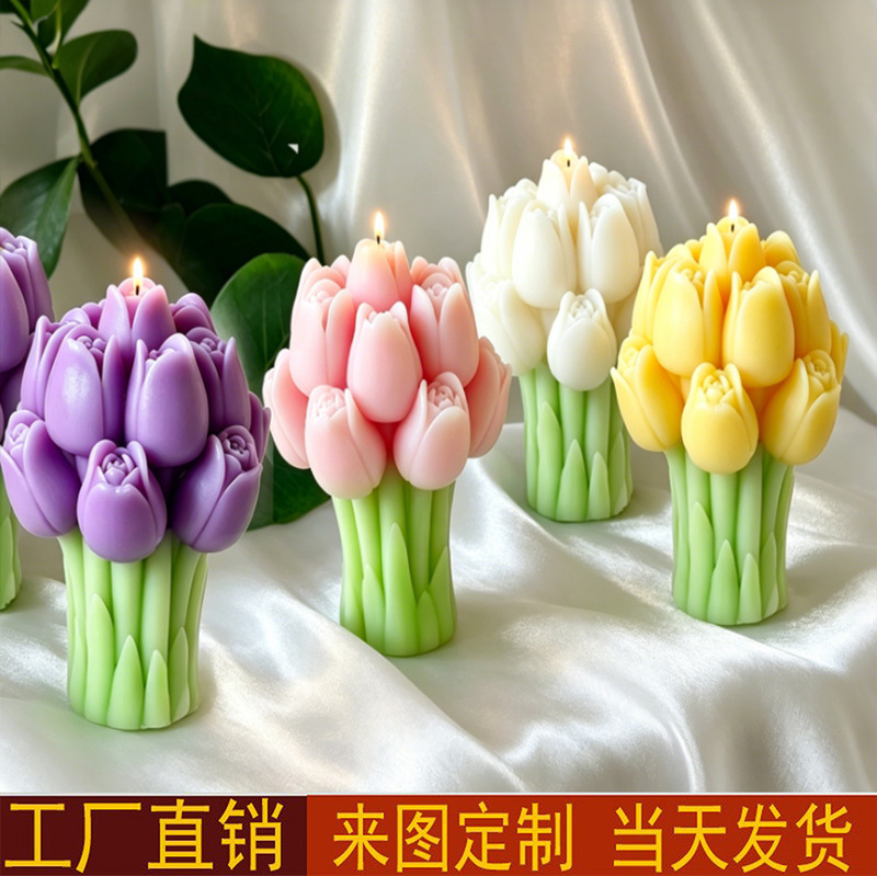 Tulip Scented Candles DIY Custom Handmade Candles, Flower Bouquets, Niche High-End Aesthetic Gifts with High Aesthetic Value
