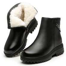 真皮棉鞋皮毛一體加厚保暖女款防滑頭層牛皮短靴子女式厚底雪地靴