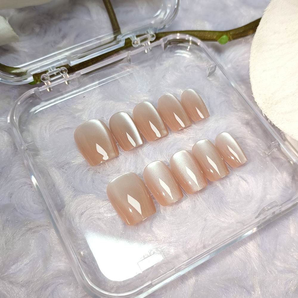 Polvo brillante de color sólido para usar uñas de ojo de gato polvo desnudo suave y elegante manicure 10 piezas escalera de código decimal pieza de uñas falsas