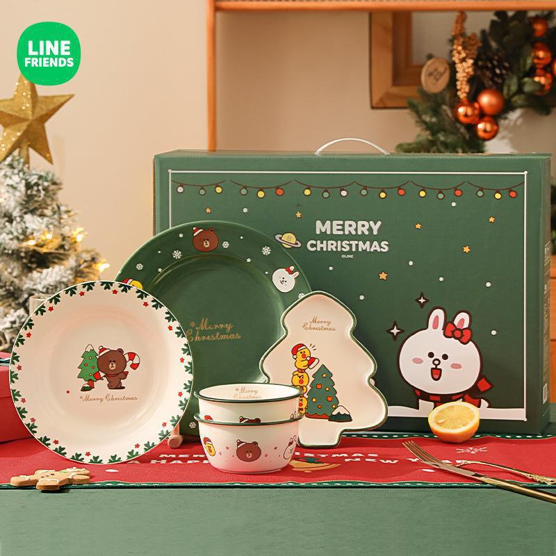LINE FRIENDS 新年食器セット 家庭用丼 高級感のある陶器製プレート 新年組み合わせ食器|undefined