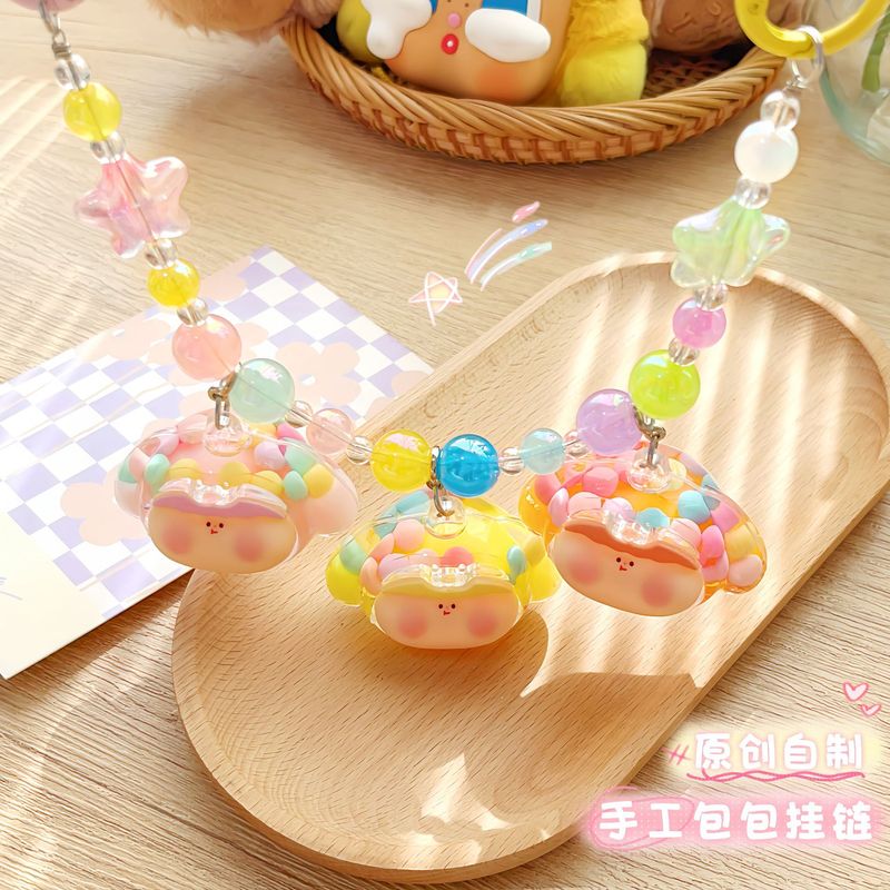 Original Acrylic Dopamine Cute Cartoon Liquid Sand Bag Chain Colorful Beaded Crossbody Bag Small Backpack Pendant Keychain