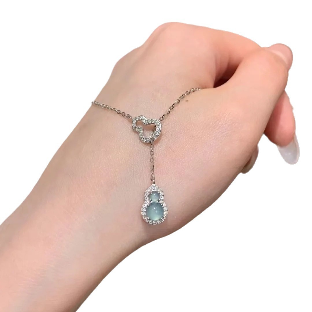 S pure silver exquisite ice jade dangerous material new Chinese style double gourd necklace women's clear cold feeling_voghion.com