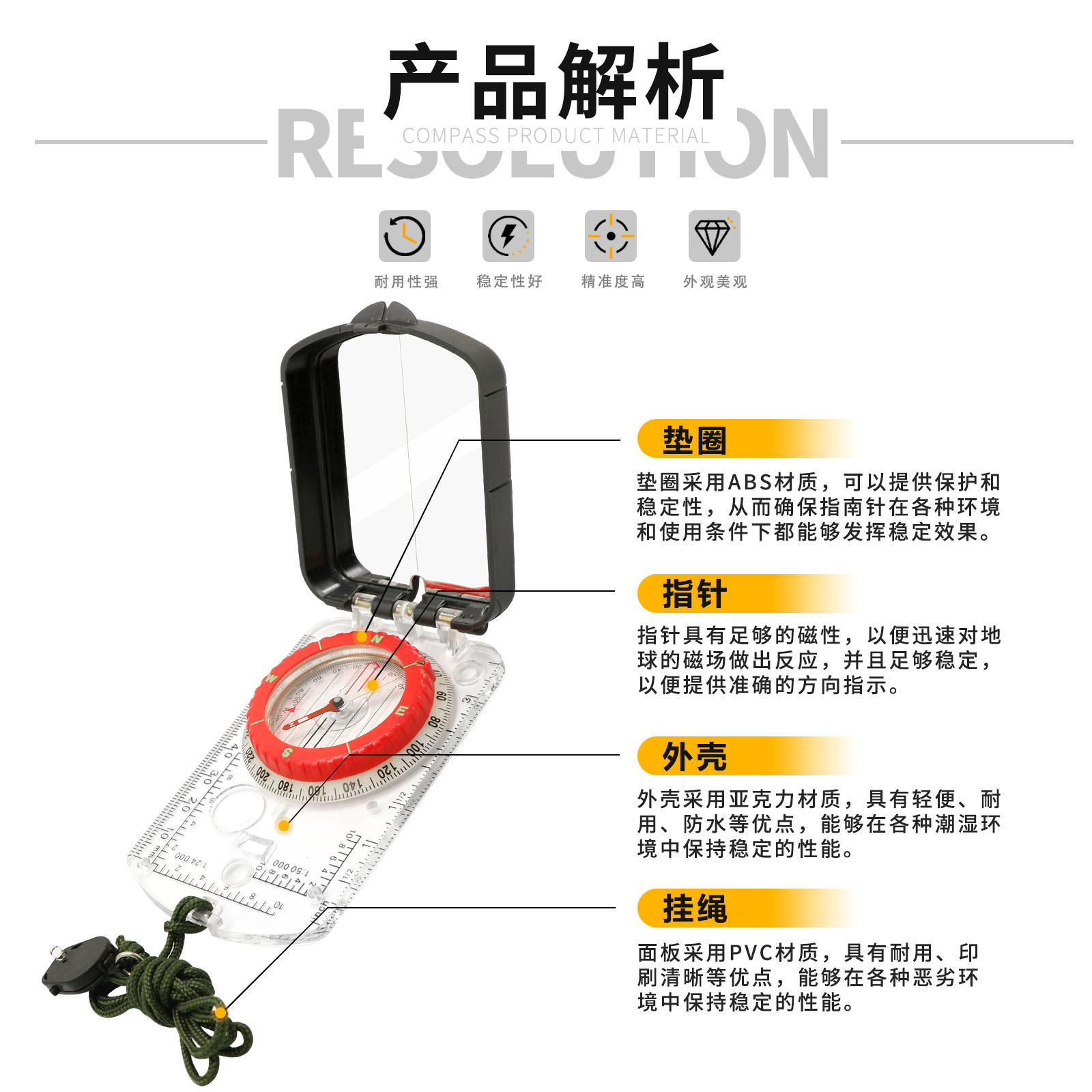 Nuevo producto DC45-6E cubierta abatible para exteriores brújula multifuncional brújula norte con ajuste de deflexión magnética regla de mapa profesional