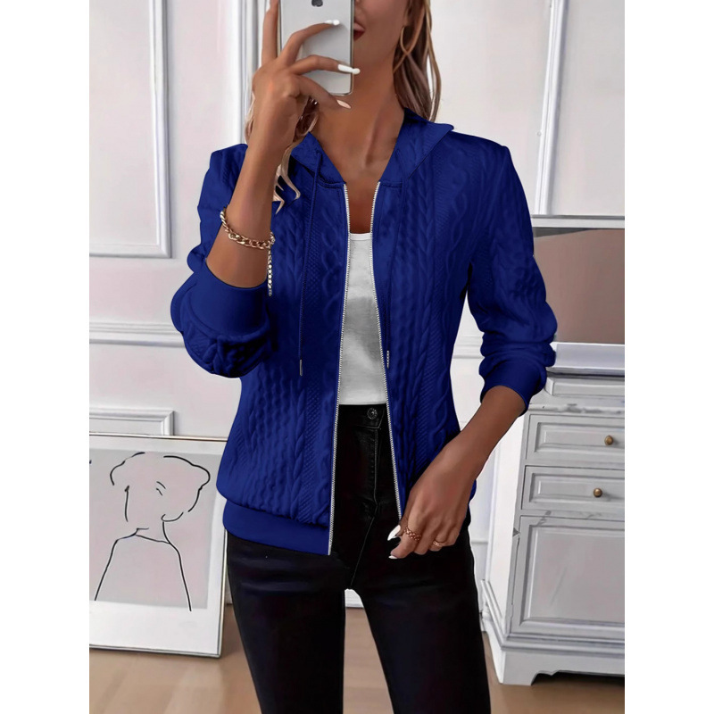 2025 Independent Station Wish Autumn and Winter Pure Color Long-Sleeved Knitted Zipper Hooded Sweatshirt Jacket for Women