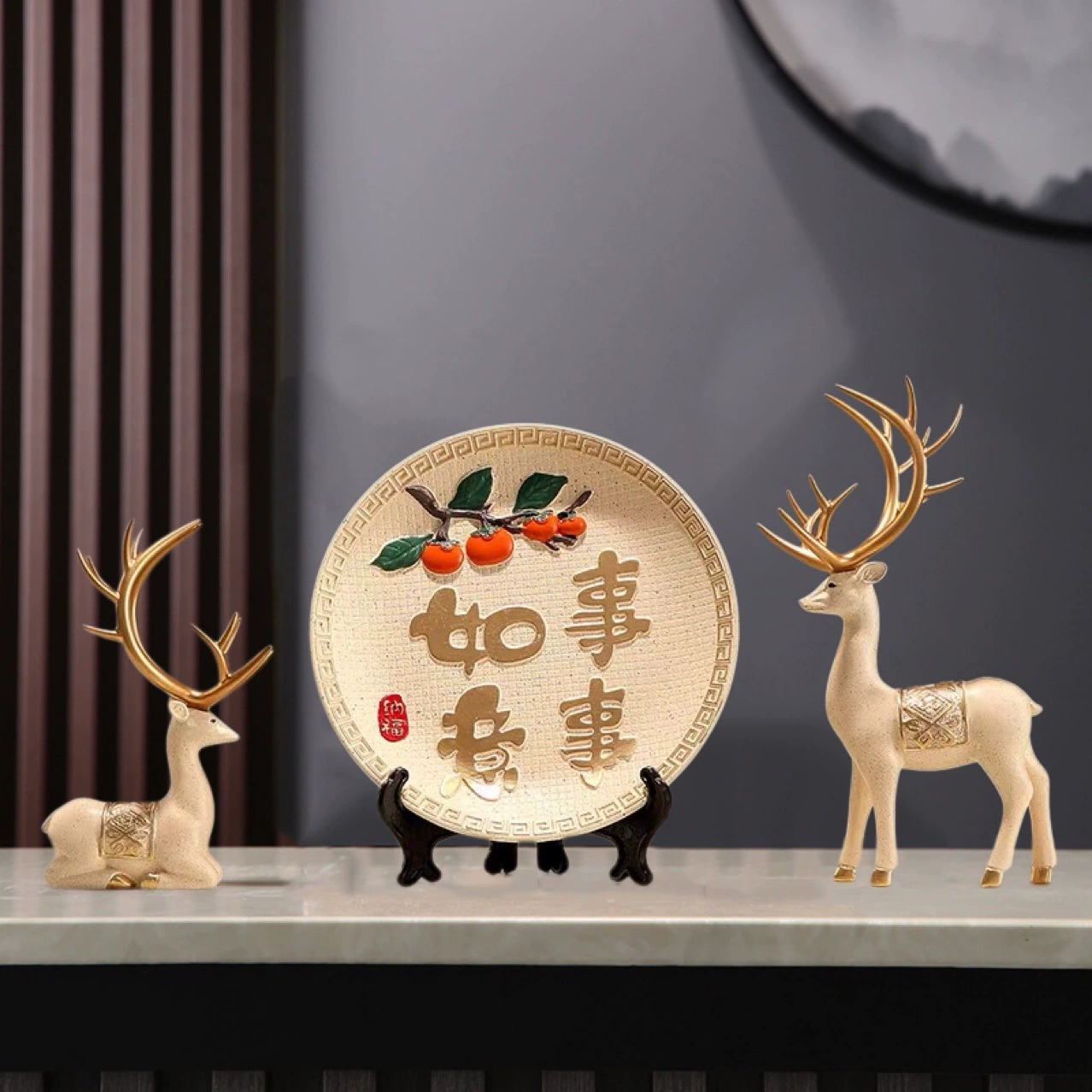 Китайская Ping An Hile Hhурма Ruyi керамическая тарелка легкая и роскошная, украшение оленя украшение винного шкафа в веранда