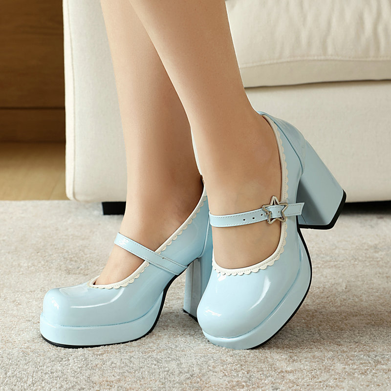 2026 High-Heeled Shoes Patent Leather Chunky Heel Super High Heel Lolita Women's Single Shoes Size 40-43 with Large Size Square Toe Strap Shoes for Women 2026 High-Heeled Shoes Patent Leather Chunky Heel Super High Heel Lolita Women's Single Shoes Size 40-43 with Large Size Square Toe Strap Shoes for Women