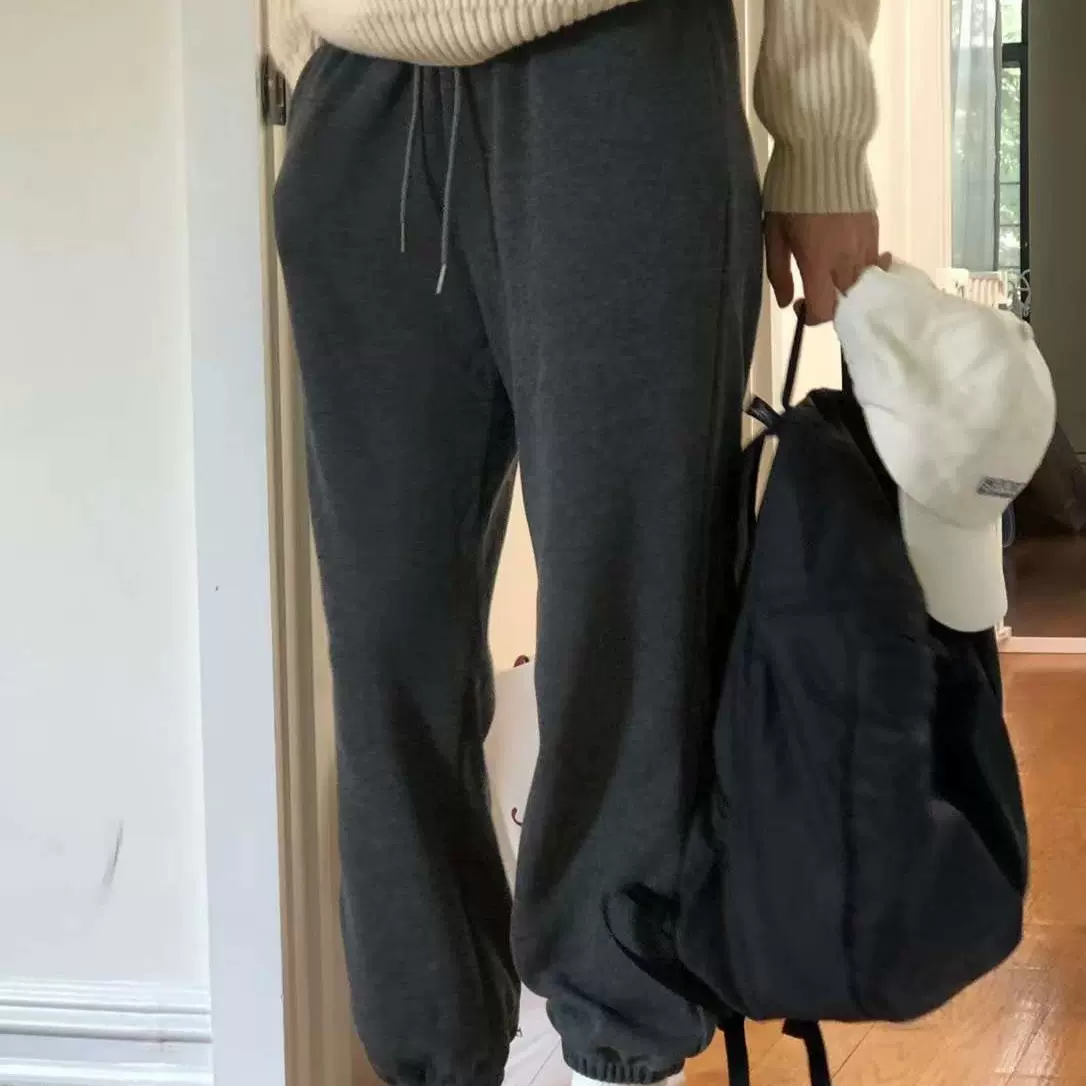 不退不换 2024冬季新款韩国东大门OU*CE抽绳运动裤宽松纯色卫裤女