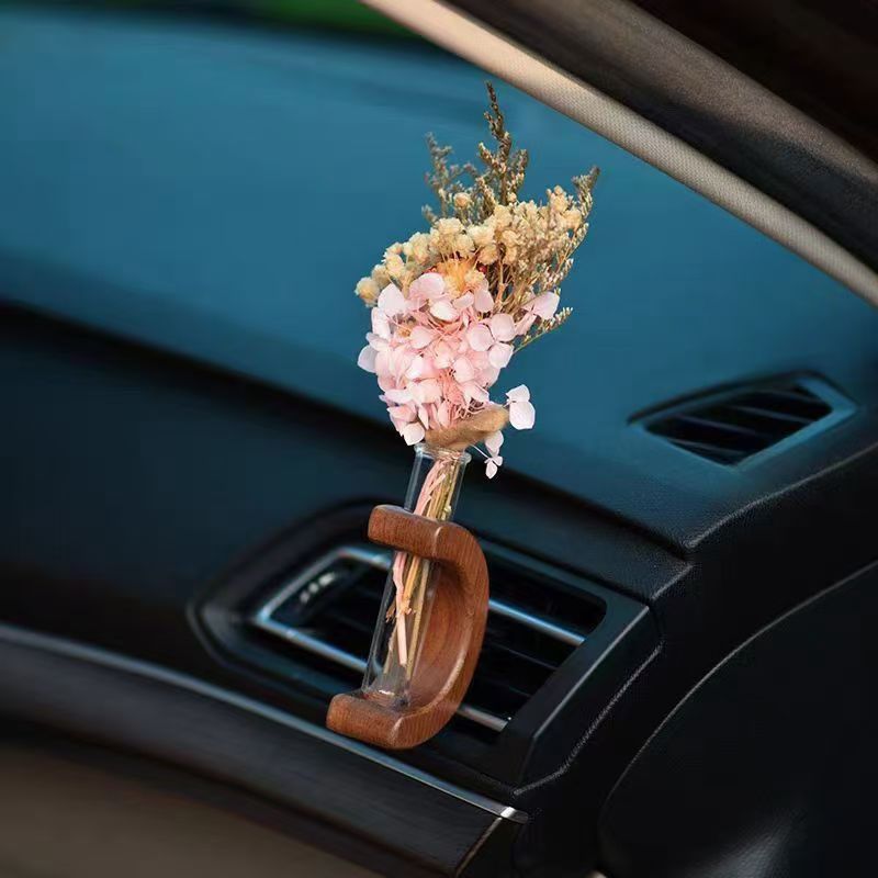 Arreglo floral de salida de aire cuadrado en forma de C, madera maciza, haya, nogal negro, video de aromaterapia, decoración de salida de aire, aromaterapia para coche