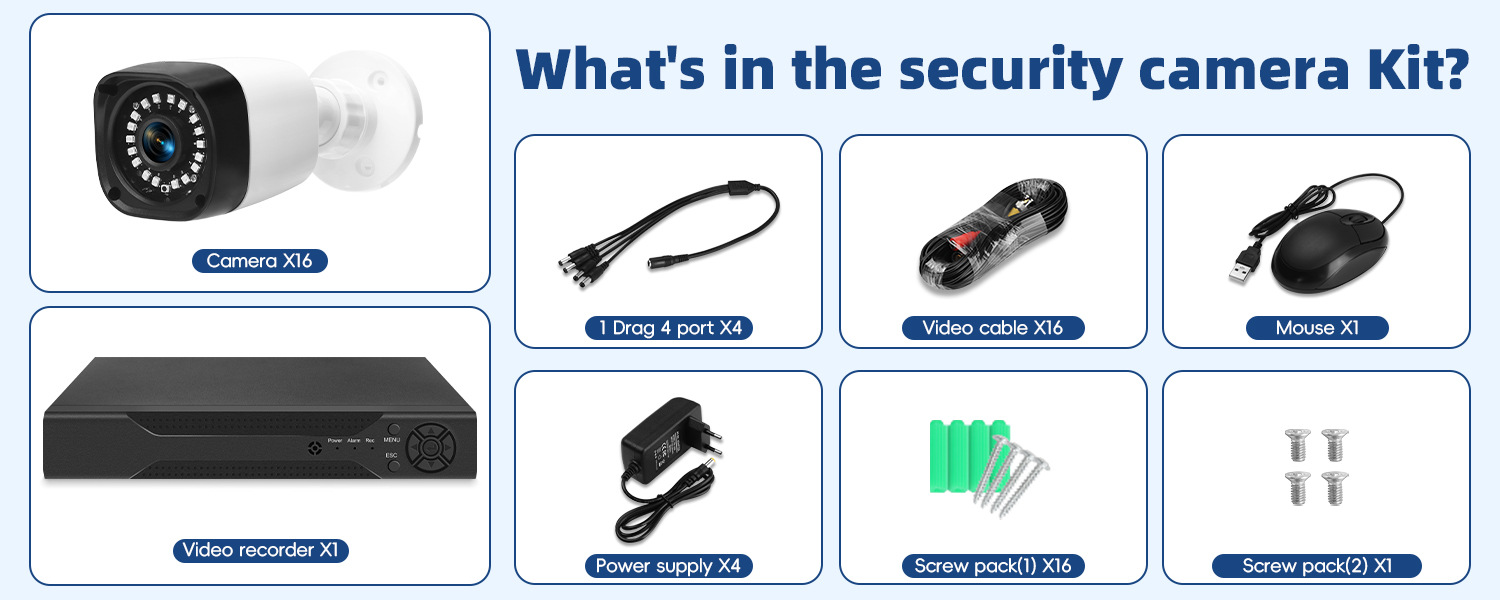 AHD CCTV surveillance set, 4/8/16 channel, high resolution, night vision