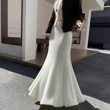 秋冬水貂毛针织半身裙2025长裙女加厚高腰显瘦气质包臀鱼尾裙