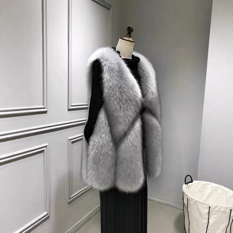 Foreign Trade Autumn and Winter Faux Fox Fur Vest for Women, Slim Fit Sleeveless Jacket, Large Water Drop Design, Eco-Friendly Fur