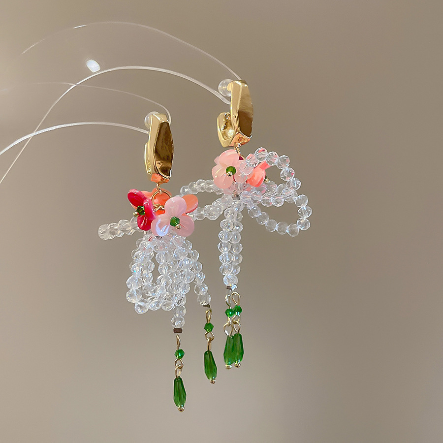 Pendientes de borla de flores de gasa de aguja de plata Pendientes de dopamina de bosque dulce Pendientes de todo fósforo de tendencia de nicho Mujeres al por mayor