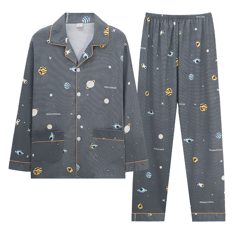 Pijamas de primavera y otoño de algodón de manga larga para hombres pijamas de otoño e invierno para hombres jóvenes de mediana edad delgada día de verano traje de uso doméstico