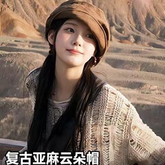 日系亚麻鸭舌帽女秋季透气八角贝雷帽显脸小川西旅游穿搭棕色帽子
