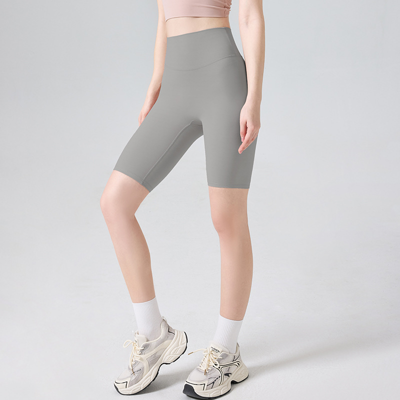 Nylon 66 pantalones cortos de yoga sin líneas avergonzadas, pantalones de gimnasio de cintura alta y abdomen cerrado para correr pantalones deportivos apretados para mujeres