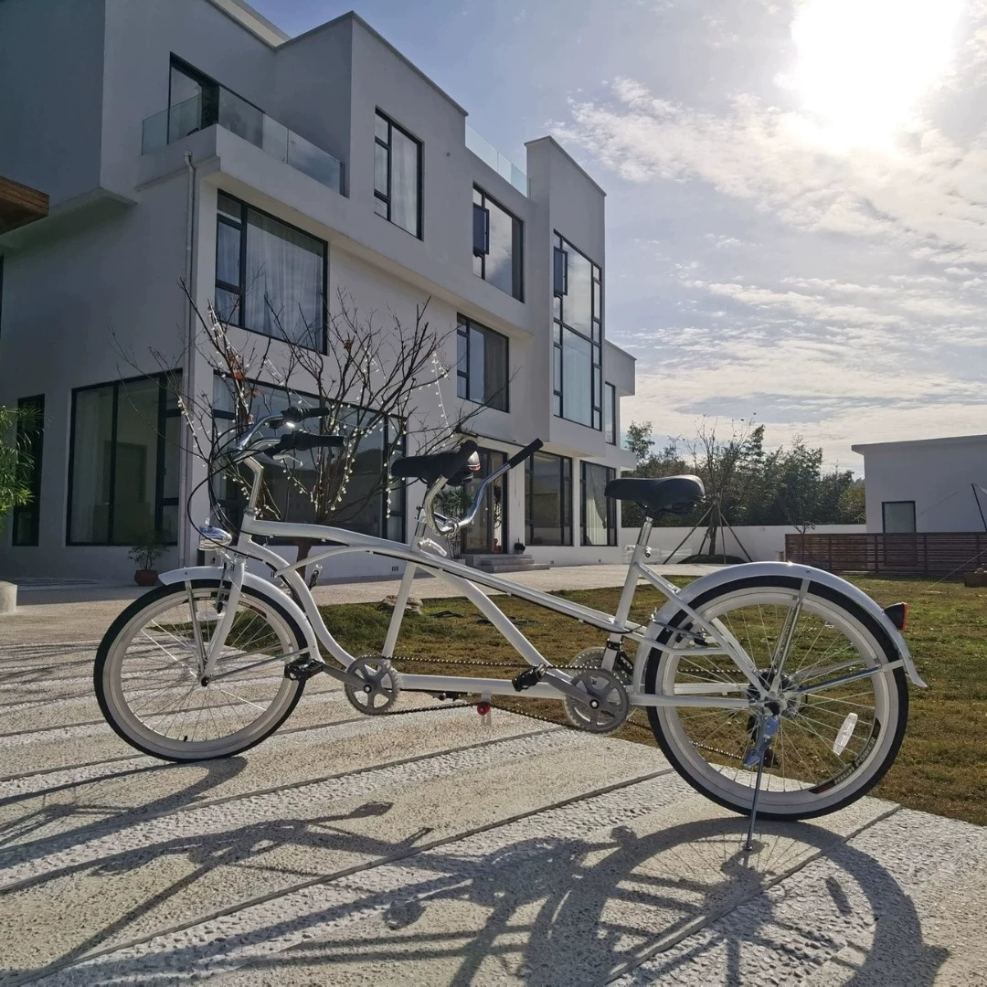 Белый tandem велосипед для отдыха, ностальгия