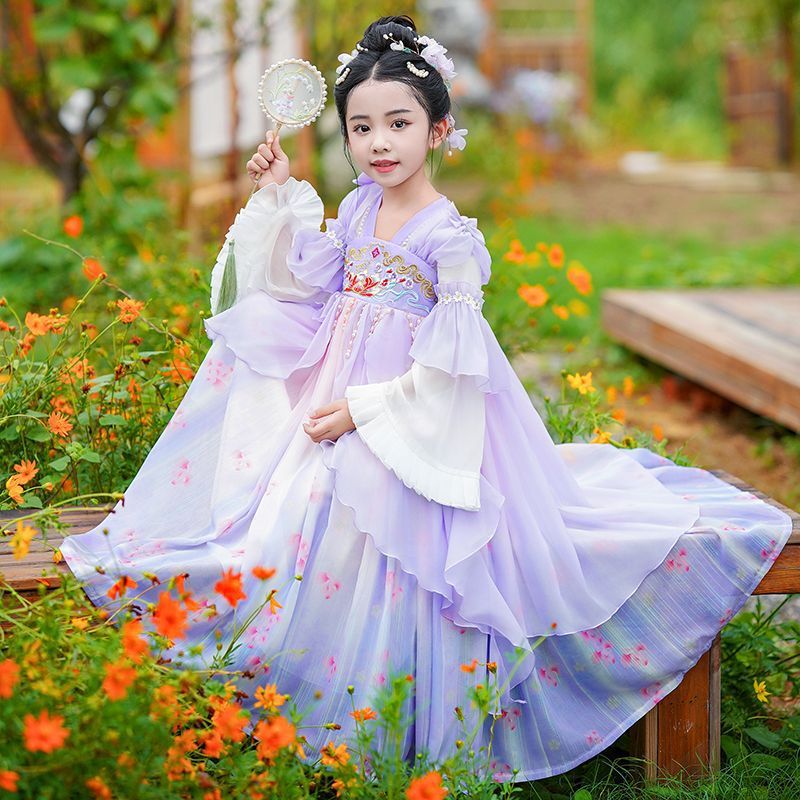 2025儿童春秋款女孩唐装古风超仙中秋节汉服女童连衣裙新款公主裙