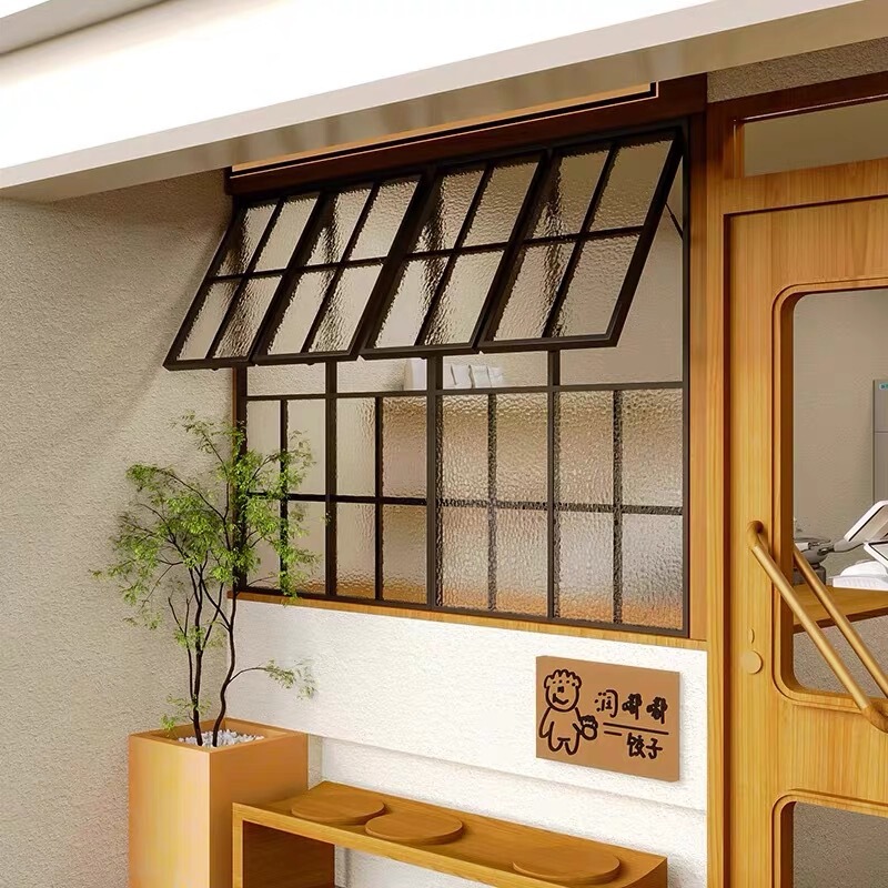 French-Style Vintage Wrought Iron Window for Bedroom and Bathroom, Outward-Opening Window, Outdoor Glass Window, Café Shop Upturned Window