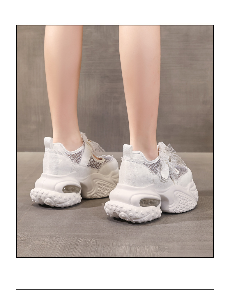 Giày sneaker nữ đế dày tăng chiều cao thoáng khí lưới thể thao — màu trắng chi tiết 16