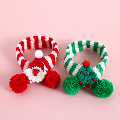 Pet knitted wool striped Christmas scarf cat dog Christmas tree elderly adjustable collar bib foreign trade