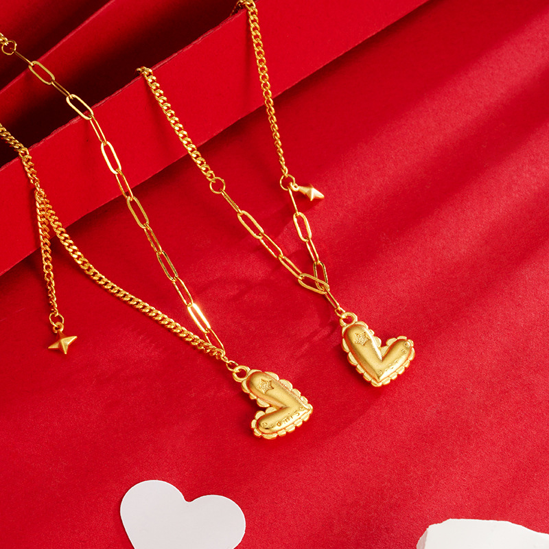 INS simple luz y sombra corazón collar pulsera hembra dulce nicho luz lujo chapado en oro no es fácil de desvanecerse estilo de amor tridimensional