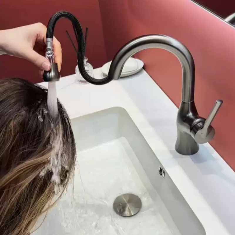 Faucet All-Copper Basin Pull-Out Bathroom Washbasin Hot and Cold Water Bathroom Washbasin