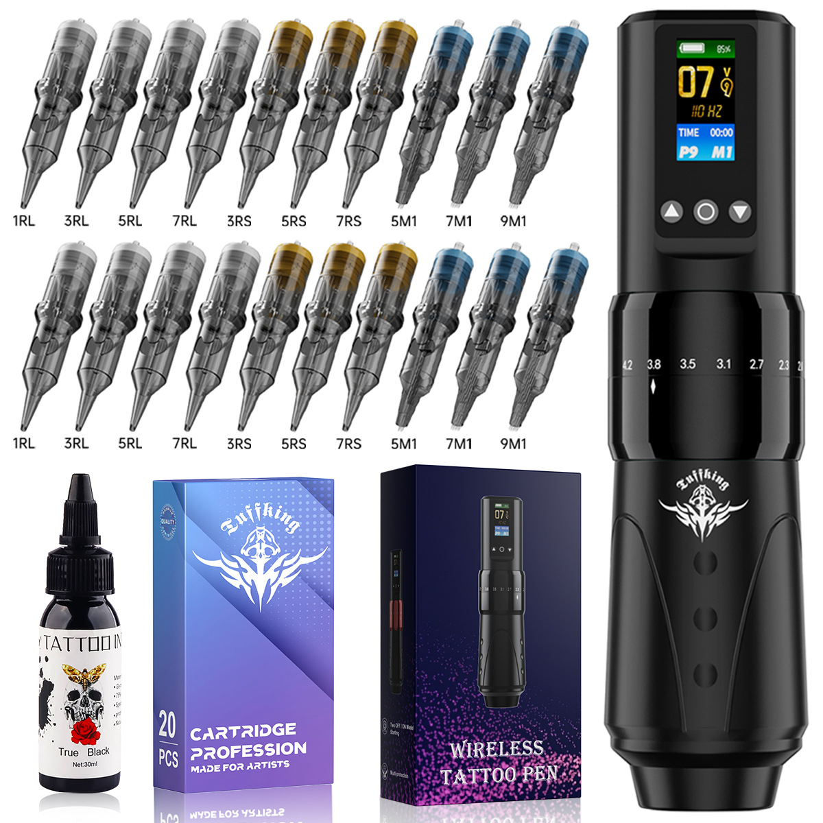 Nuevo juego de bolígrafos de tatuaje de pantalla a color P8, carrera ajustable, bolígrafo de tatuaje recargable, herramientas portátiles para equipos de tatuaje transfronterizos