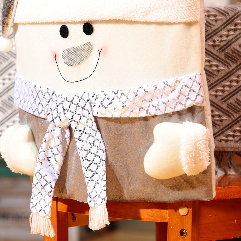 Nouvelles décorations de table et de chaise de Noël Père Noël Bonhomme de neige Poupée stéréo Housse de chaise Robe de maison_voghion.com