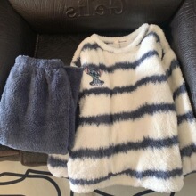 男士秋冬季珊瑚绒睡衣青年圆领卡通休闲运动加厚保暖家居服套装