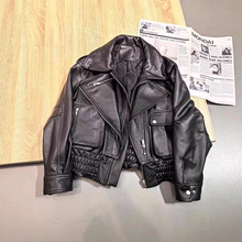 25秋冬新款时尚荔枝纹复古宽松泡皮进口绵羊皮真皮皮衣女短款外套