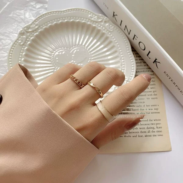 Fashionable Plain Ring Three-Piece Set Combination Stylish Ins Trendy Cold Style Opening Adjustable Index Finger Ring for Women
