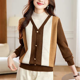 打底衣女内搭高级感假两件上衣2025年新款时髦洋气半高领毛衣撞色