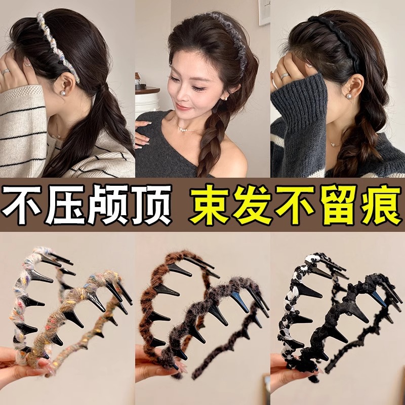 Otoño y invierno de alto nivel explosivo tipo ondas de pelusa correa de cabello para mujeres cráneo alto no lesiones de dientes de cabello para el cabello de doble propósito