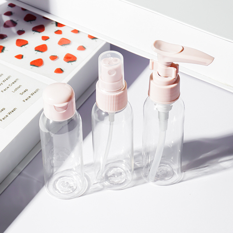 工厂现货旅行便携50ml洗护乳液挤压喷雾翻盖可分类标贴分装瓶套装