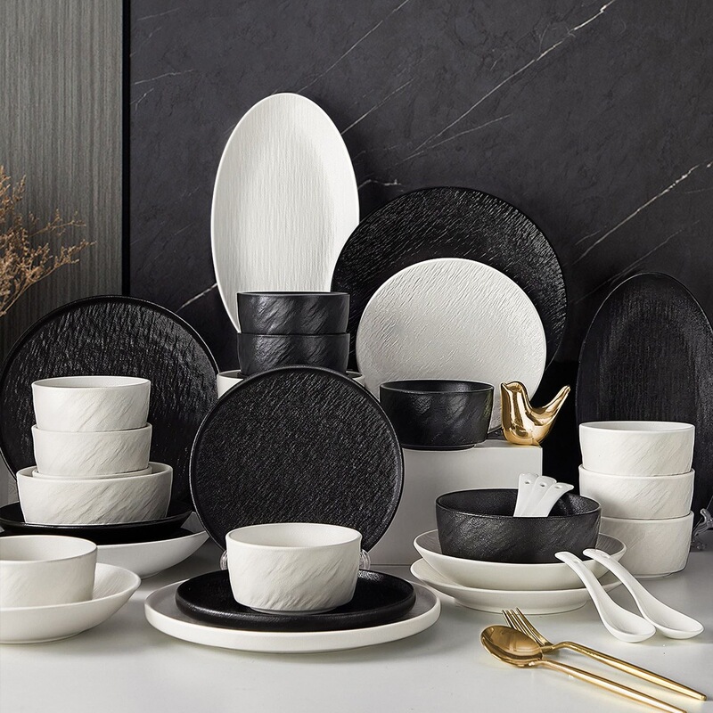Crockery Set Jingdezhen High-Quality Tableware Combination New Frosted Underglaze Color Bowl and Plate Set for Home Use Gift Wholesale