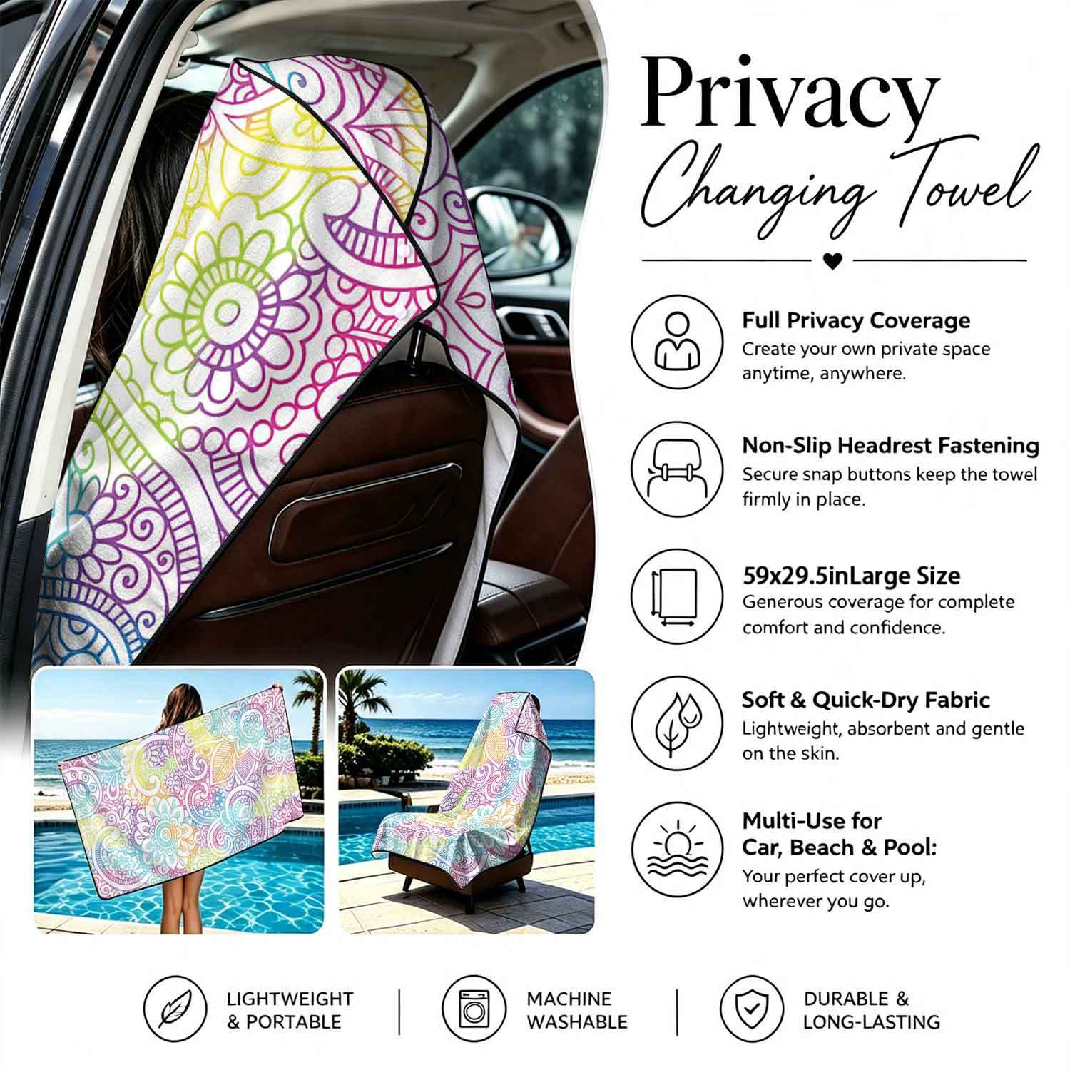 Printed bath towel and car seat cover 2-in-1, ultra-fine fiber outdoor beach and car dual-use universal seat cushion